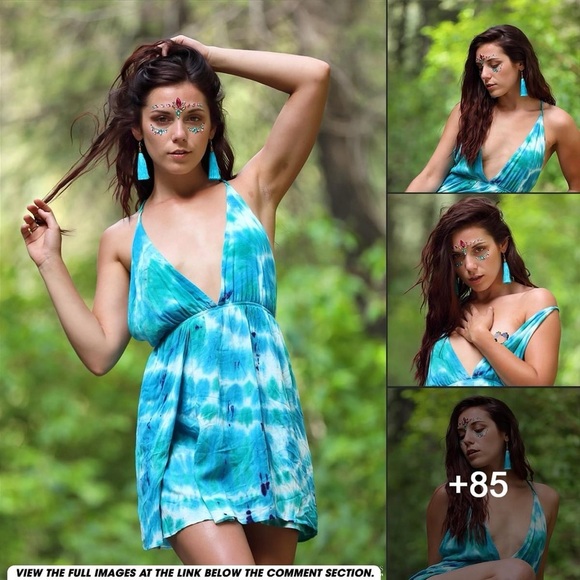 052 Forever 21 | NWT Boho Ocean Blue Tie-Dye Plunge Neck Mini Dress (Size L) - Picture 7 of 10